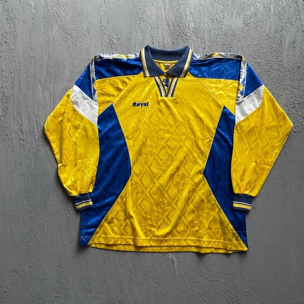 Vintage Long Sleeve Soccer Jersey Men Large Yellow 90s Royal